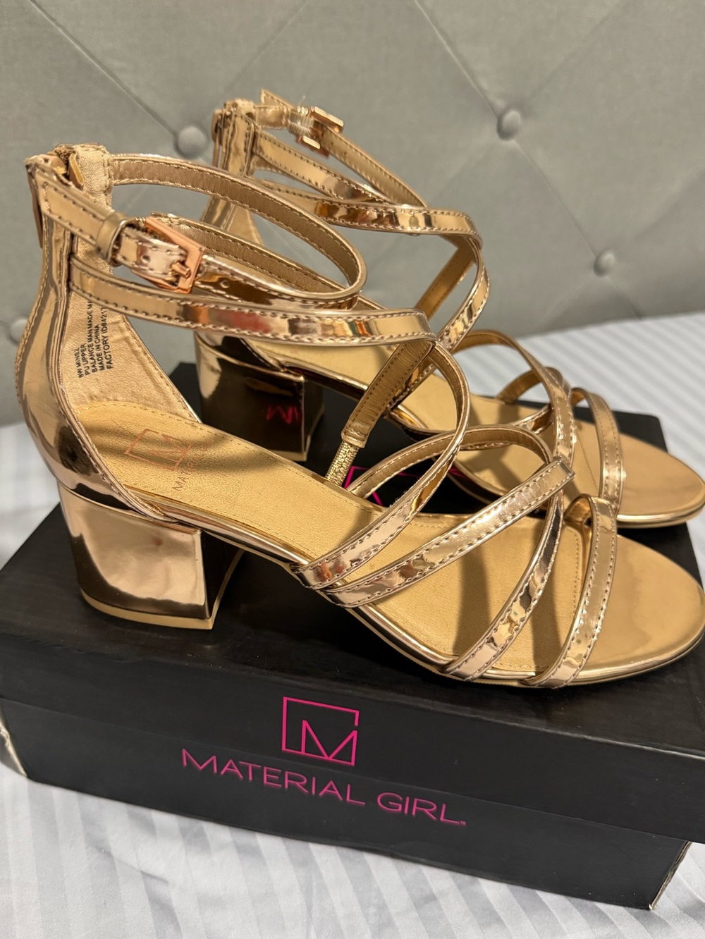 Material Girl Rose Gold Multi-Strap Heeled Sandals